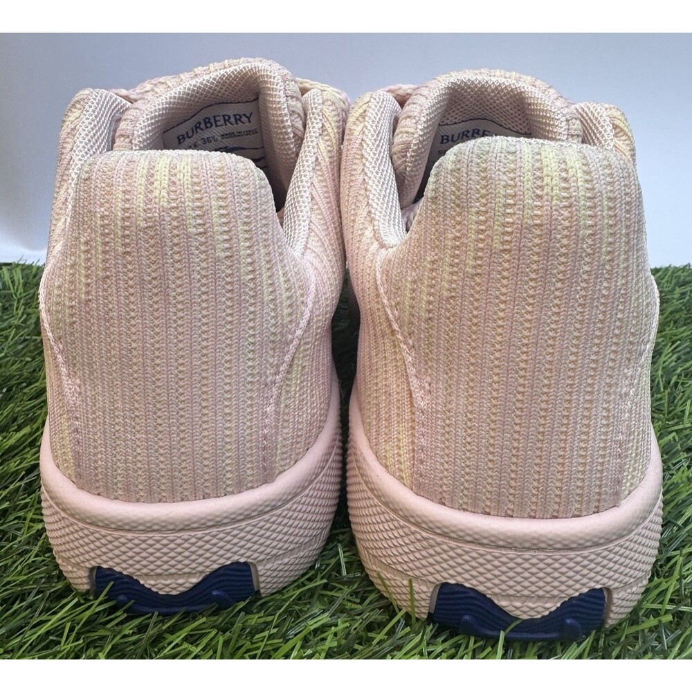 Burberry Pink Check Knit Sneakers Womens 6.5 US 36.5 EU Luxury Shoes - Picture 8 of 14